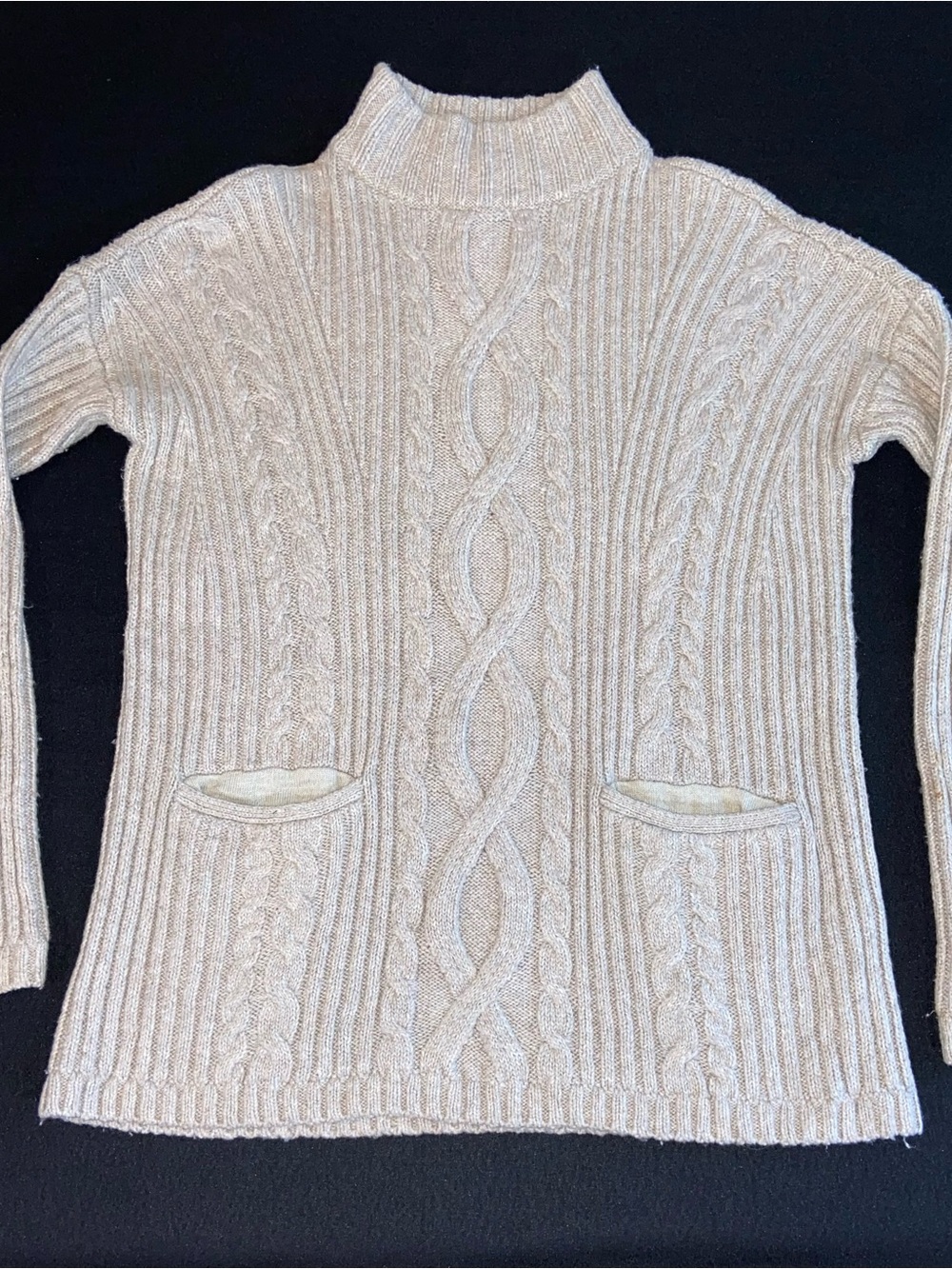 Abercrombie & Fitch Cream Cable Turtleneck Sweater with Pockets
